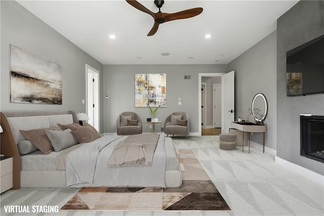 2616 W 112th St, Leawood, KS 66211 - carpeted bedroom with recessed lighting and a ceiling fan