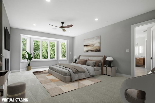 2616 W 112th St, Leawood, KS 66211 - carpeted bedroom featuring recessed lighting and a ceiling fan