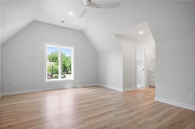 2616 W 112th St, Leawood, KS 66211 - bonus room with vaulted ceiling, light wood-type flooring, ceiling fan, and recessed lighting