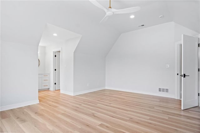 2616 W 112th St, Leawood, KS 66211 - bonus room featuring lofted ceiling, a ceiling fan, light wood-style flooring, and recessed lighting