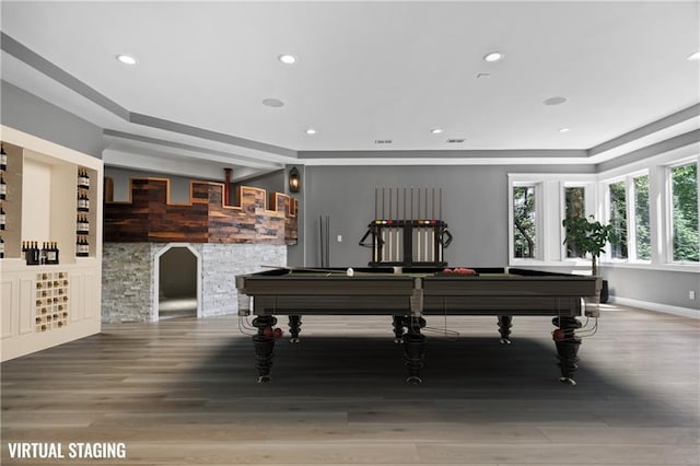 2616 W 112th St, Leawood, KS 66211 - game room featuring billiards table, wood finished floors, and recessed lighting