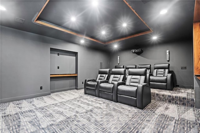 2616 W 112th St, Leawood, KS 66211 - carpeted cinema featuring a raised ceiling and recessed lighting