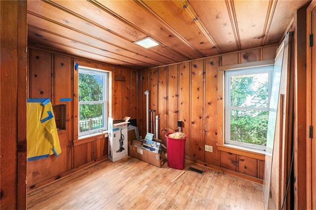 118 Spruce St, Leavenworth, KS 66048 - miscellaneous room featuring hardwood / wood-style flooring, wood walls, and wood ceiling