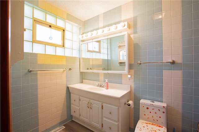 14610 State Route Dd Hwy, Savannah, MO 64485 - bathroom featuring tile walls, vanity, and a textured ceiling