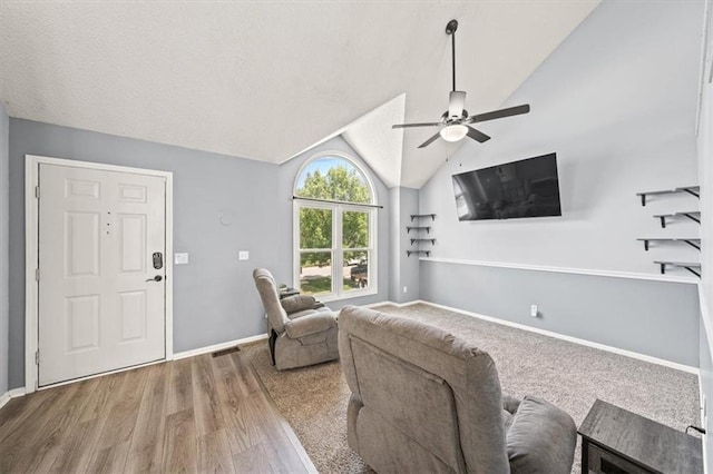 17277 W 157th St, Olathe, KS 66062 - living area with ceiling fan, vaulted ceiling, and wood finished floors