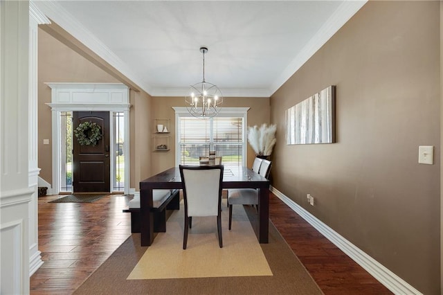 204 SW Ansel Adams Dr, Lees Summit, MO 64081 - dining room with a chandelier, wood-type flooring, and crown molding