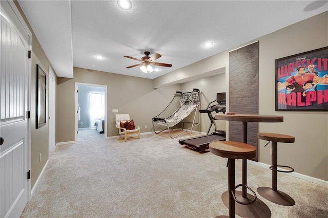 204 SW Ansel Adams Dr, Lees Summit, MO 64081 - workout room with carpet floors, ceiling fan, and recessed lighting