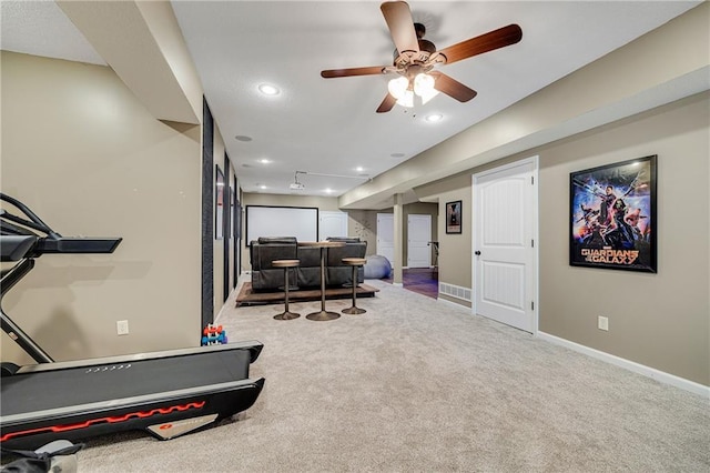 204 SW Ansel Adams Dr, Lees Summit, MO 64081 - exercise room with carpet floors, recessed lighting, and a ceiling fan