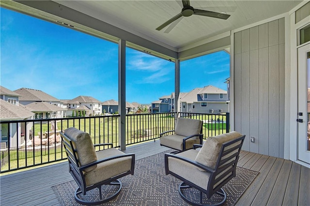 11126 W 172nd Ter, Overland Park, KS 66221 - wooden terrace featuring a residential view and ceiling fan