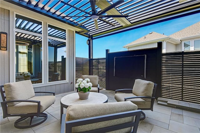 11126 W 172nd Ter, Overland Park, KS 66221 - view of patio with a pergola, ceiling fan, and an outdoor hangout area