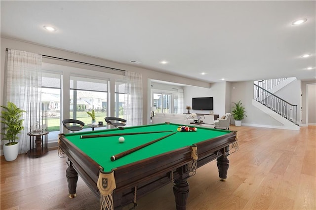 11126 W 172nd Ter, Overland Park, KS 66221 - recreation room with wood finished floors, pool table, and recessed lighting