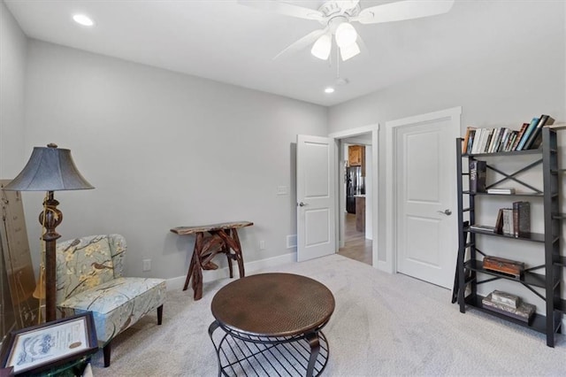 8856 Freedom St, Lenexa, KS 66227 - living area featuring carpet flooring, ceiling fan, and recessed lighting