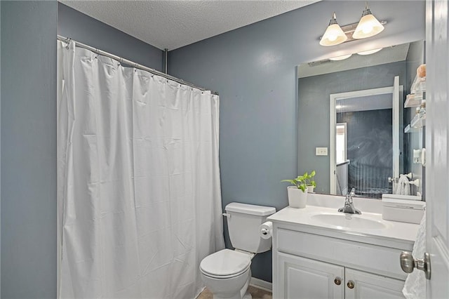 1210 NW Persimmon Dr, Grain Valley, MO 64029 - bathroom with vanity, a textured ceiling, and a shower with curtain