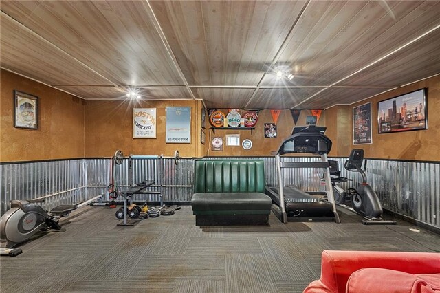 1210 NW Persimmon Dr, Grain Valley, MO 64029 - workout area with carpet and wood ceiling