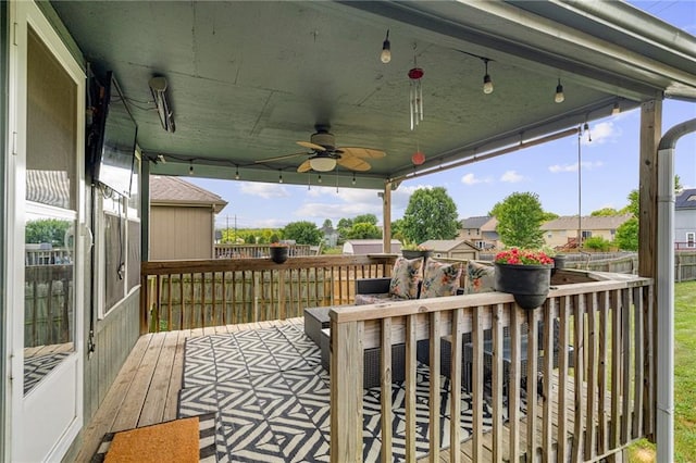1210 NW Persimmon Dr, Grain Valley, MO 64029 - wooden terrace featuring ceiling fan