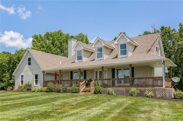 3038 Weaver School Rd, Odessa, MO 64076 - view of front of home with a chimney, a front lawn, roof with shingles, and a porch