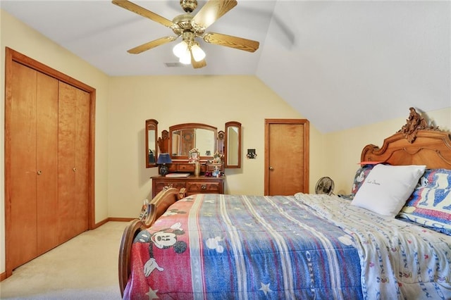 3038 Weaver School Rd, Odessa, MO 64076 - carpeted bedroom with lofted ceiling, a closet, and ceiling fan