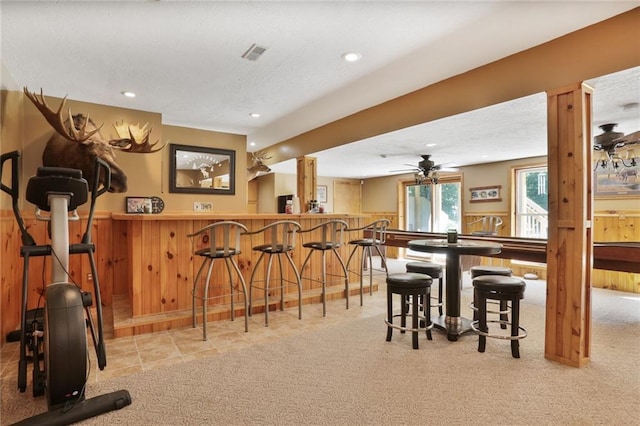 3038 Weaver School Rd, Odessa, MO 64076 - indoor bar with carpet floors, recessed lighting, and ceiling fan