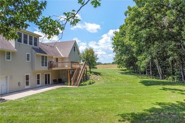 3038 Weaver School Rd, Odessa, MO 64076 - view of green lawn with stairway, a deck, and a patio
