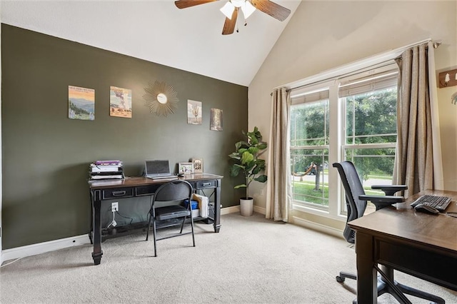 18501 S Butternut St W, Gardner, KS 66030 - office area with ceiling fan, high vaulted ceiling, healthy amount of natural light, and light carpet