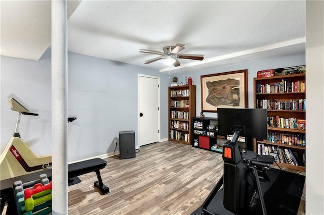 1410 Vilas St, Leavenworth, KS 66048 - office with a ceiling fan, wood finished floors, and a textured ceiling