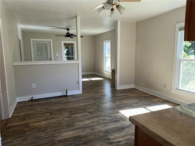 310 E 3rd Ave, Garnett, KS 66032 - unfurnished living room with a ceiling fan and dark wood finished floors