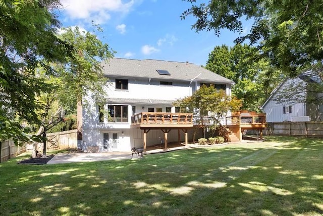 12312 Nieman Rd, Overland Park, KS 66213 - rear view of house featuring a deck, a fenced backyard, stairway, french doors, and a patio