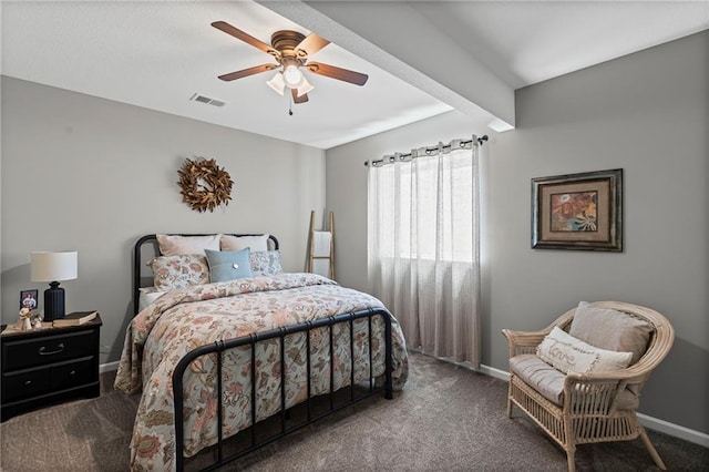 801 155th Ter, Basehor, KS 66007 - carpeted bedroom with beamed ceiling and a ceiling fan