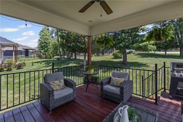 801 155th Ter, Basehor, KS 66007 - deck featuring a ceiling fan and a yard