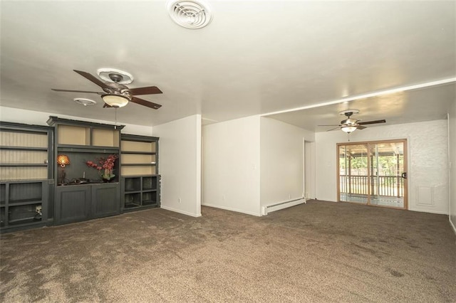1222 S Maple St, Ottawa, KS 66067 - unfurnished living room with ceiling fan, baseboard heating, and carpet flooring