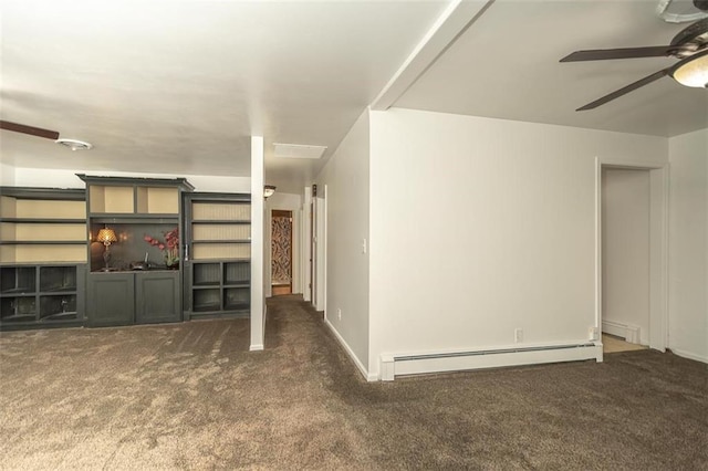 1222 S Maple St, Ottawa, KS 66067 - unfurnished living room with a baseboard radiator, carpet flooring, and a ceiling fan