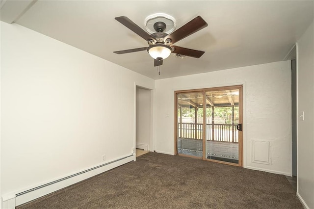 1222 S Maple St, Ottawa, KS 66067 - carpeted empty room featuring a baseboard heating unit and a ceiling fan