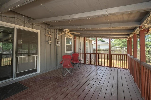 1222 S Maple St, Ottawa, KS 66067 - wooden terrace with ceiling fan