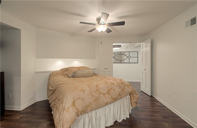 12600 Mohawk Ln, Leawood, KS 66209 - bedroom featuring dark wood-style flooring and ceiling fan