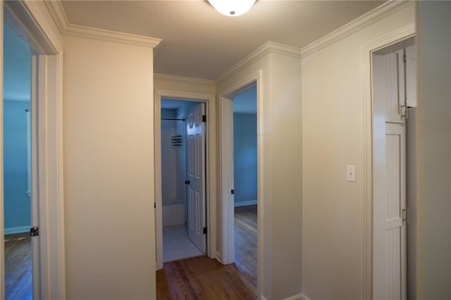 7236 Roe Ave, Prairie Village, KS 66208 - hall with dark wood-type flooring and ornamental molding