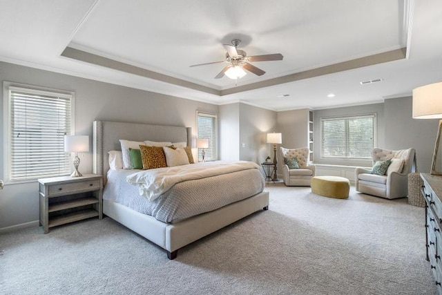5125 W 164th St, Overland Park, KS 66085 - carpeted bedroom with a tray ceiling, crown molding, and a ceiling fan