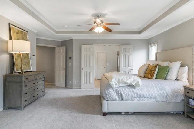5125 W 164th St, Overland Park, KS 66085 - bedroom featuring a tray ceiling, ornamental molding, carpet floors, and ceiling fan