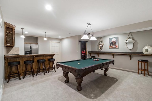 5125 W 164th St, Overland Park, KS 66085 - game room with light carpet, a bar, billiards, and recessed lighting