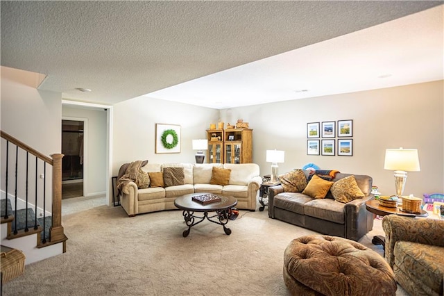 4500 Parks Summit Ter, Lees Summit, MO 64064 - living area with carpet floors, stairs, and a textured ceiling