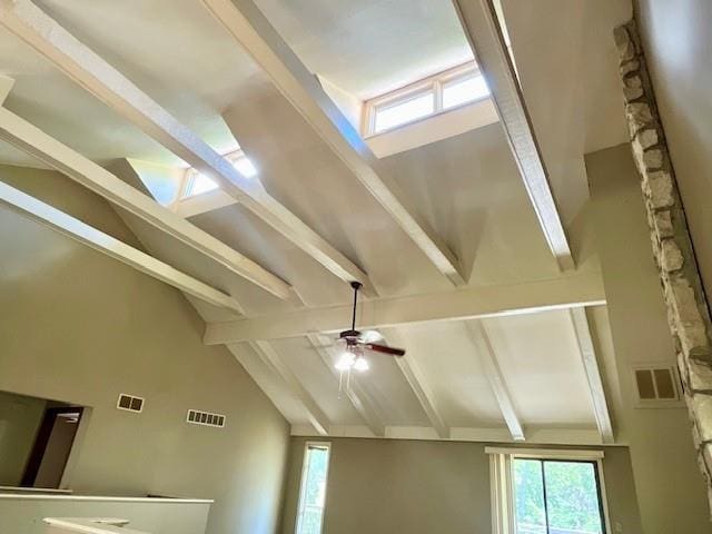 6960 Dancaster Rd, Topeka, KS 66610 - detailed view of beam ceiling and a ceiling fan