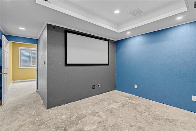 1148 N 1st Rd, Baldwin City, KS 66006 - cinema with a textured wall, recessed lighting, ornamental molding, and unfinished concrete floors