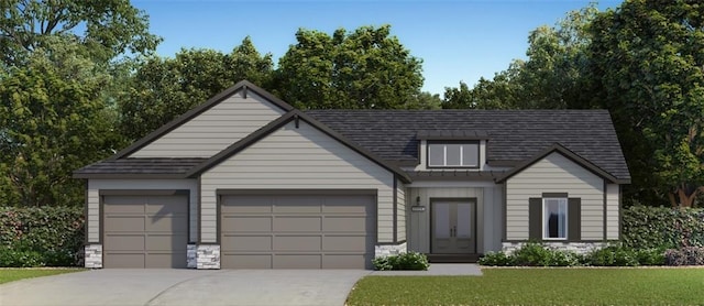 12517 S Hedge Ct, Olathe, KS 66061 - view of front of home featuring driveway, a garage, a front yard, and stone siding