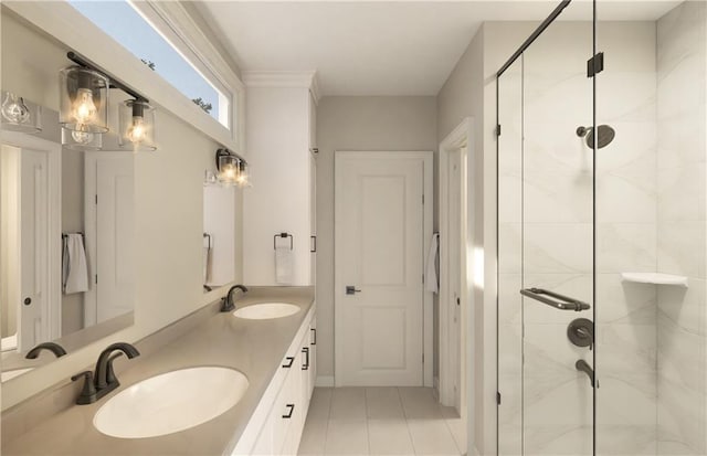 12517 S Hedge Ct, Olathe, KS 66061 - full bathroom featuring double vanity, a stall shower, and tile patterned floors
