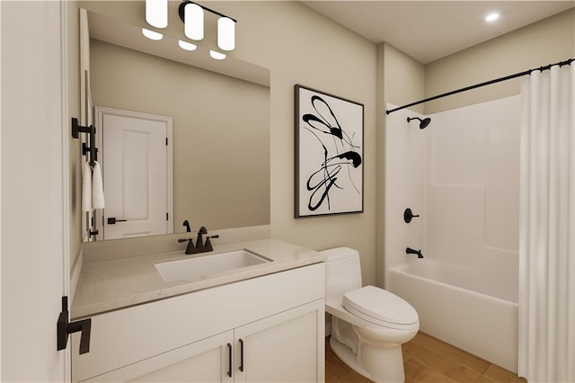 12517 S Hedge Ct, Olathe, KS 66061 - full bath with vanity, shower / bath combo with shower curtain, and wood finished floors