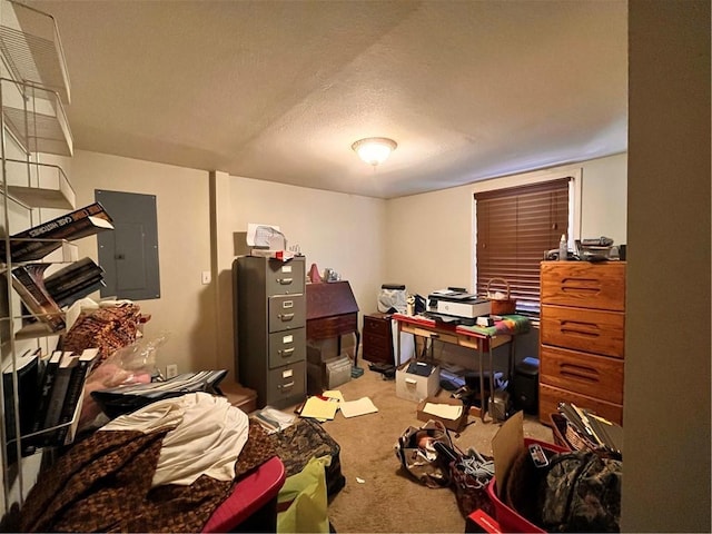 22 U Lake Shore Dr, Lake Lotawana, MO 64086 - carpeted home office featuring electric panel and a textured ceiling
