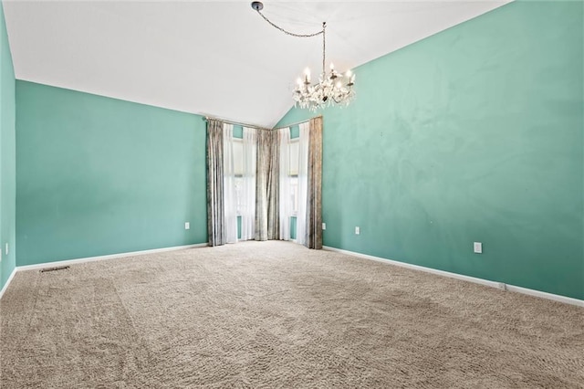 1002 W Howard Pl, Louisburg, KS 66053 - unfurnished room featuring carpet, a chandelier, and lofted ceiling
