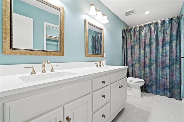 1002 W Howard Pl, Louisburg, KS 66053 - bathroom featuring tile patterned flooring, double vanity, and a shower with curtain