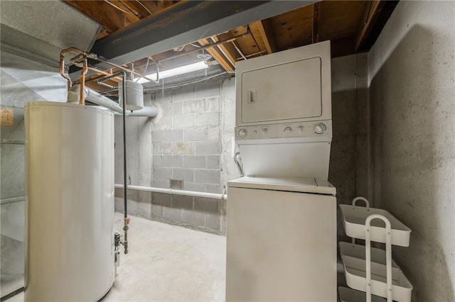 6613 E 123rd Ter, Grandview, MO 64030 - washroom with water heater and estacked washer and dryer