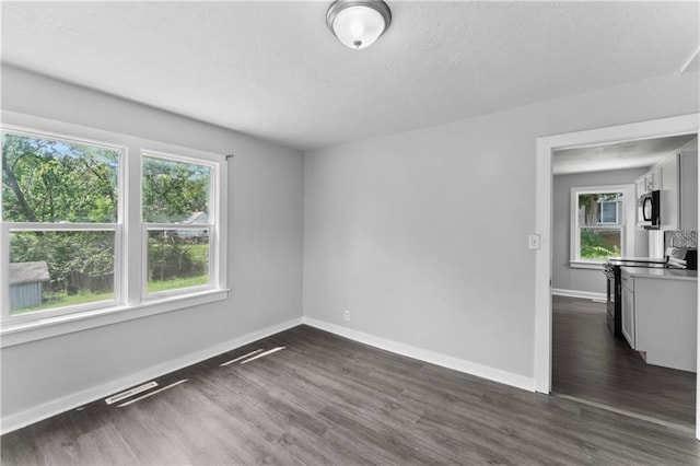 1205 E Parker Ave, Independence, MO 64050 - spare room featuring dark wood-style floors, healthy amount of natural light, and a textured ceiling
