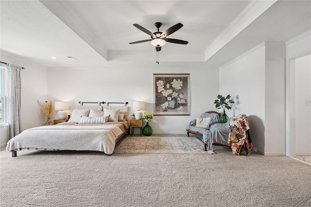 24328 W 58th Ter, Shawnee, KS 66226 - carpeted bedroom featuring a raised ceiling, ornamental molding, and a ceiling fan